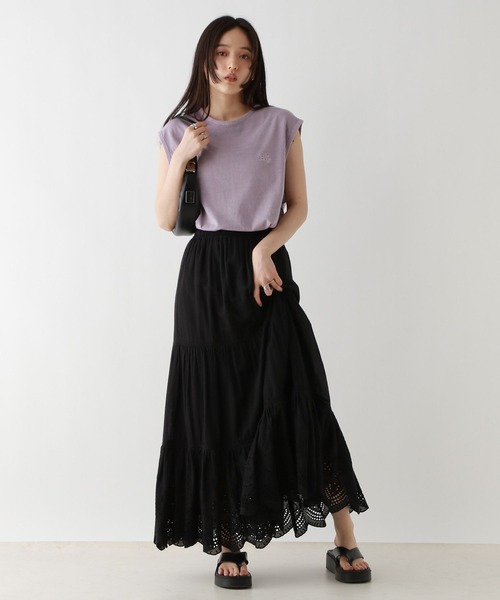 RAGEBLUE（レイジブルー）の「ロゴ刺繍ピグメントルーズノースリーブ（Tシャツ/カットソー・レディース・パープル/ライトブルー/ブラック/グレー・FREE）」の15枚目の写真