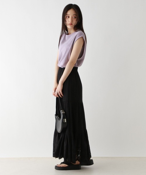 RAGEBLUE（レイジブルー）の「ロゴ刺繍ピグメントルーズノースリーブ（Tシャツ/カットソー・レディース・パープル/ライトブルー/ブラック/グレー・FREE）」の14枚目の写真