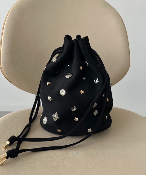 CAPRICIEUX LE'MAGE（カプリシューレマージュ）の「マルチモチーフスエード巾着バッグ（ショルダーバッグ・レディース・ブラック/ブラウン・FREE）」の8枚目の写真