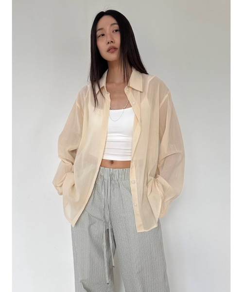 Didot.showroom(ディドット ショールーム)の「【DIDOT.】サンシェードシアーベーシックシャツ(シャツ/ブラウス・レディース・アイボリー/ブラック/クリーム/ラベンダー・FREE)」の4枚目の写真