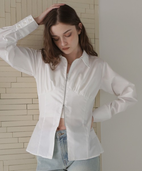 Mili affinity(ミリアフィニティー)の「ビスチェ風ダブルジップロングスリーブシャツ(シャツ/ブラウス・レディース・ブルー/ピンク/ブラック/オフホワイト・FREE)」の2枚目の写真