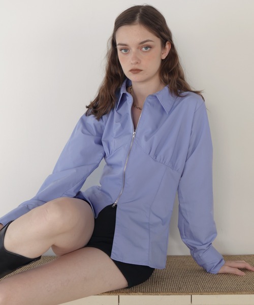 Mili affinity(ミリアフィニティー)の「ビスチェ風ダブルジップロングスリーブシャツ(シャツ/ブラウス・レディース・ブルー/ピンク/ブラック/オフホワイト・FREE)」の3枚目の写真