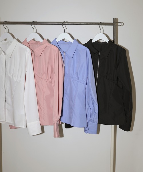 Mili affinity(ミリアフィニティー)の「ビスチェ風ダブルジップロングスリーブシャツ(シャツ/ブラウス・レディース・ブルー/ピンク/ブラック/オフホワイト・FREE)」の6枚目の写真