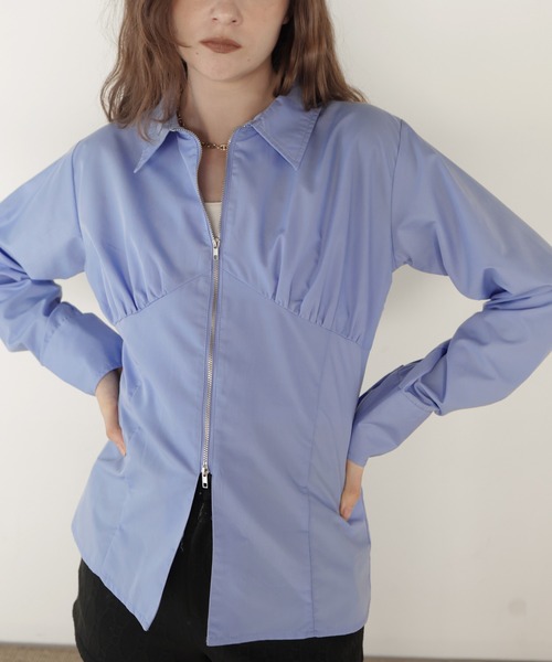 Mili affinity(ミリアフィニティー)の「ビスチェ風ダブルジップロングスリーブシャツ(シャツ/ブラウス・レディース・ブルー/ピンク/ブラック/オフホワイト・FREE)」の12枚目の写真