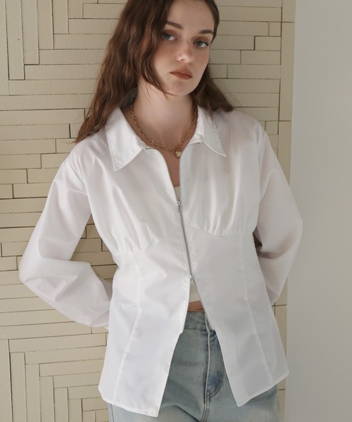 Mili affinity(ミリアフィニティー)の「ビスチェ風ダブルジップロングスリーブシャツ(シャツ/ブラウス・レディース・ブルー/ピンク/ブラック/オフホワイト・FREE)」の20枚目の写真