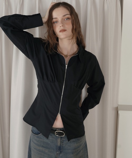 Mili affinity(ミリアフィニティー)の「ビスチェ風ダブルジップロングスリーブシャツ(シャツ/ブラウス・レディース・ブルー/ピンク/ブラック/オフホワイト・FREE)」の7枚目の写真