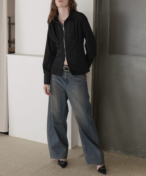 Mili affinity(ミリアフィニティー)の「ビスチェ風ダブルジップロングスリーブシャツ(シャツ/ブラウス・レディース・ブルー/ピンク/ブラック/オフホワイト・FREE)」の8枚目の写真