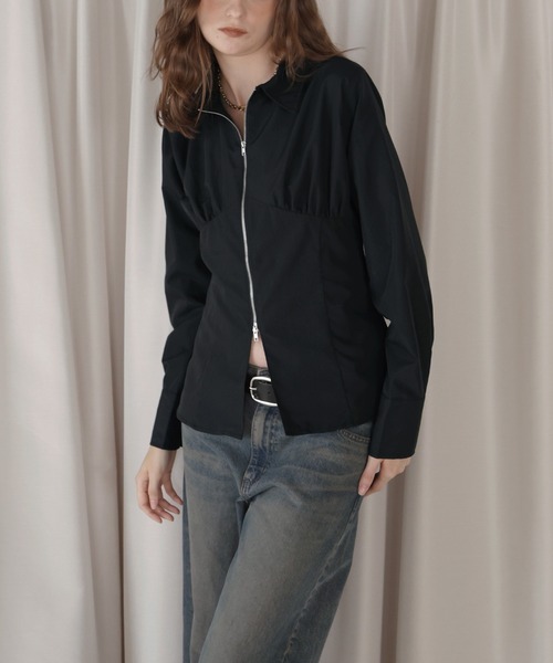 Mili affinity(ミリアフィニティー)の「ビスチェ風ダブルジップロングスリーブシャツ(シャツ/ブラウス・レディース・ブルー/ピンク/ブラック/オフホワイト・FREE)」の9枚目の写真