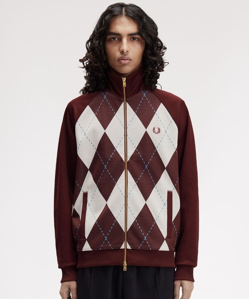 人気　レア　フレッドペリー　アーガイル　刺繍ロゴ　ベロア　トラックジャケット　M Argyle Track Jacket／アーガイルトラックジャケット（ジャージ