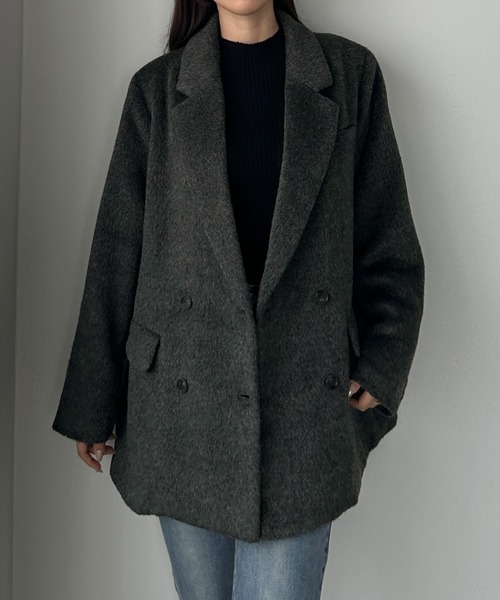 【aere】アエレ シャギージャケットコート ルエレ Louere Louere シャギーテーラードジャケットコート （モカ