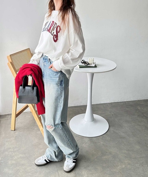 FIRST MOOD(ファーストムード)の「《FIRSTMOODコラボ》カラフルパッチロゴロンT(Tシャツ/カットソー・レディース・チャコール/オフホワイト・MEDIUM/LARGE)」の5枚目の写真