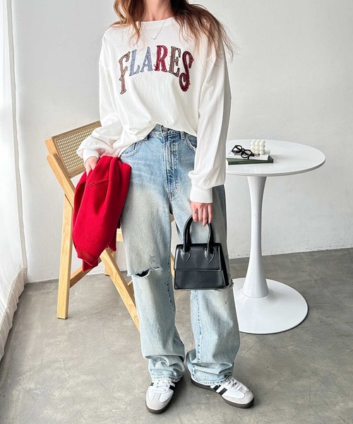 FIRST MOOD(ファーストムード)の「《FIRSTMOODコラボ》カラフルパッチロゴロンT(Tシャツ/カットソー・レディース・チャコール/オフホワイト・MEDIUM/LARGE)」の4枚目の写真