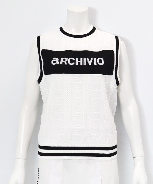 archivio(アルチビオ)の「<LADIES>ジャガードロゴケーブルニットベスト(ベスト・レディース・ホワイト/ブラック/レッド・S/M)」の2枚目の写真