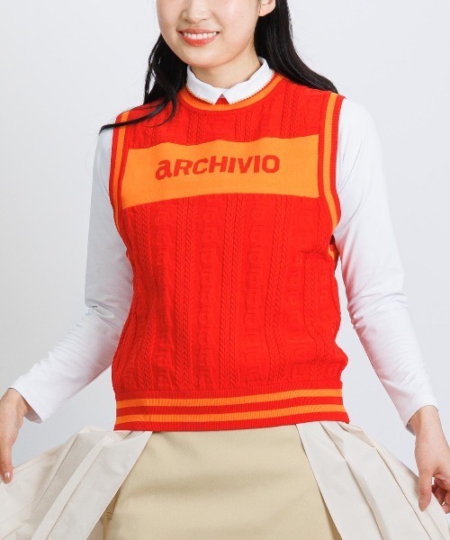 archivio(アルチビオ)の「<LADIES>ジャガードロゴケーブルニットベスト(ベスト・レディース・ホワイト/ブラック/レッド・S/M)」の6枚目の写真