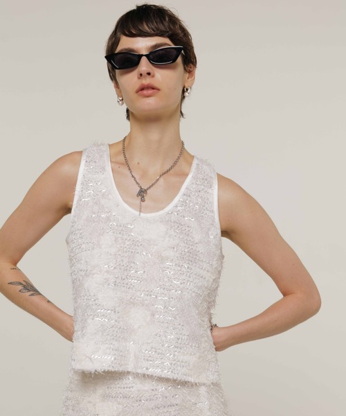 JOSE MOON(ジョゼムーン)の「LAYERED JACQUARD BLOUSE/レイヤードジャガードブラウス(シャツ/ブラウス・レディース・ホワイト/ブラック・FREE)」の1枚目の写真