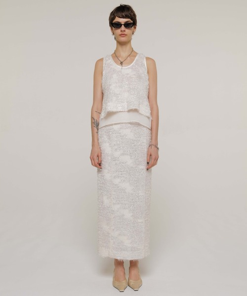JOSE MOON(ジョゼムーン)の「LAYERED JACQUARD BLOUSE/レイヤードジャガードブラウス(シャツ/ブラウス・レディース・ホワイト/ブラック・FREE)」の4枚目の写真