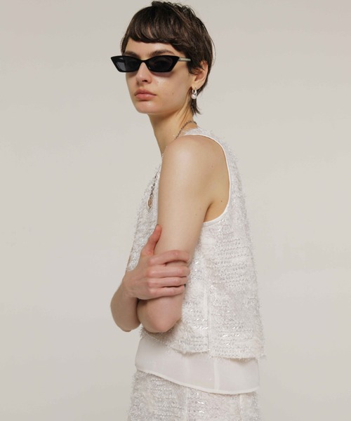 JOSE MOON(ジョゼムーン)の「LAYERED JACQUARD BLOUSE/レイヤードジャガードブラウス(シャツ/ブラウス・レディース・ホワイト/ブラック・FREE)」の6枚目の写真