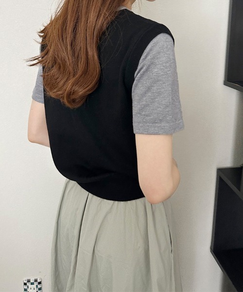 ReRe(リリ)の「ベストドッキング風サマーニット(ニット/セーター・レディース・ブラック/ネイビー/ブラウン/ホワイト×ブラック/ホワイト×ブラウン・FREE)」の6枚目の写真