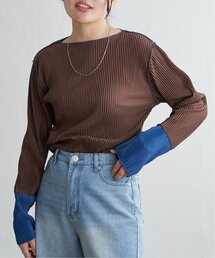 VENCEEXCHANGE | プリーツ加工配色袖トップス(Tシャツ/カットソー)