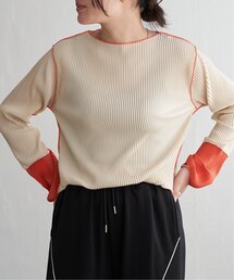 プリーツ加工配色袖トップス