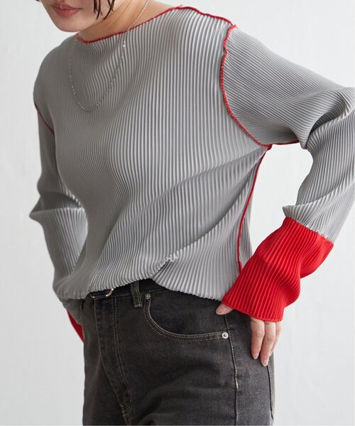 VENCEEXCHANGE(ヴァンスエクスチェンジ)の「プリーツ加工配色袖トップス(Tシャツ/カットソー・レディース・ブラウン/グレー/アイボリー/チャコール・FREE)」の18枚目の写真