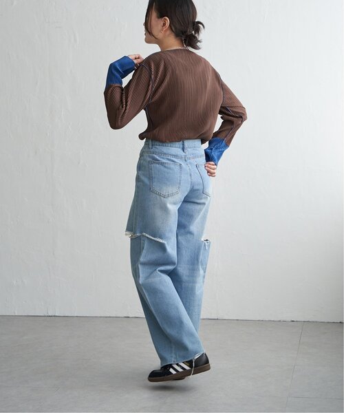 VENCEEXCHANGE(ヴァンスエクスチェンジ)の「プリーツ加工配色袖トップス(Tシャツ/カットソー・レディース・ブラウン/グレー/アイボリー/チャコール・FREE)」の6枚目の写真