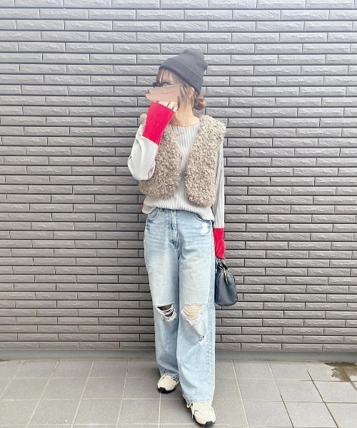 プリーツデザイン 半袖トップス セール】プリーツ加工配色袖トップス（Tシャツ/カットソー