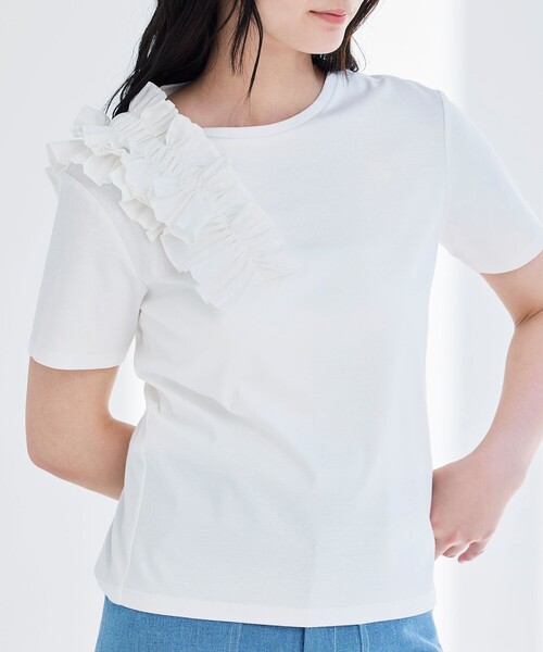BIANCA（ビアンカ）の「【マルチシーン】ショルダープリーツギャザーT（Tシャツ/カットソー・レディース・ブラック/オフホワイト・38）」の3枚目の写真