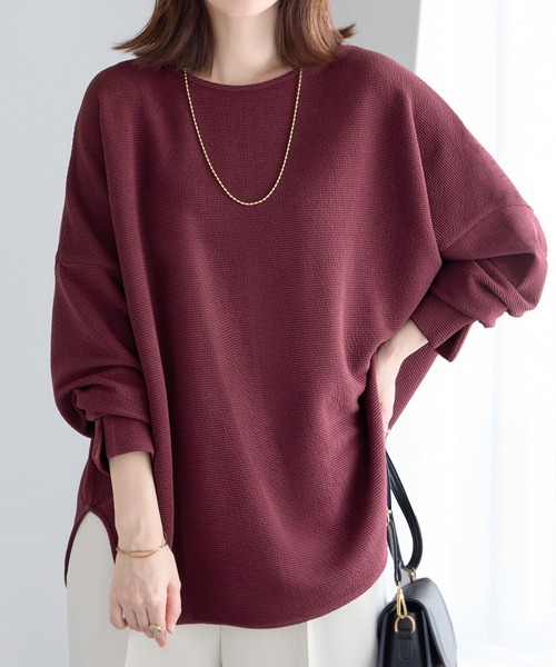 Viola e Viola(ヴィオラエヴィオラ)の「ふくれジャガードドルマントップス(Tシャツ/カットソー・レディース・モカ/グレイッシュベージュ/ブラック/ボルドー/ダークブルー/チャコール・L/M/LL/3L)」の22枚目の写真