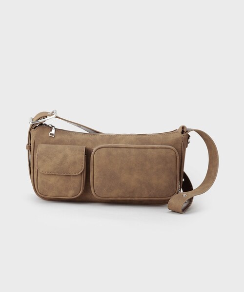 tk.TAKEO KIKUCHI(ティーケータケオキクチ)の「ダブルポケットショルダーバッグ(ショルダーバッグ・メンズ・ブラック/ブラウン系1・00)」の1枚目の写真