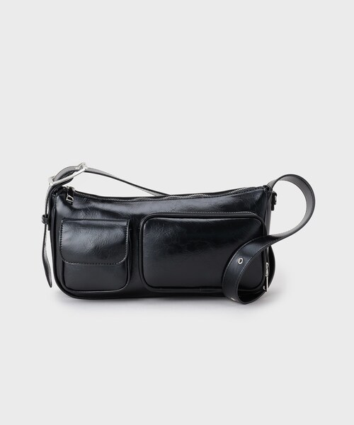 tk.TAKEO KIKUCHI(ティーケータケオキクチ)の「ダブルポケットショルダーバッグ(ショルダーバッグ・メンズ・ブラック/ブラウン系1・00)」の2枚目の写真