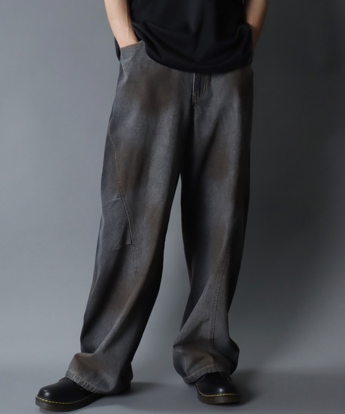 SITRY(シトリー)の「Grunge Style Curve Silhouette Denim Pants/グランジ ヴィンテージライク カーブデニムパンツ ワイドデニムパンツ(デニムパンツ・メンズ・ブラック・L)」の1枚目の写真