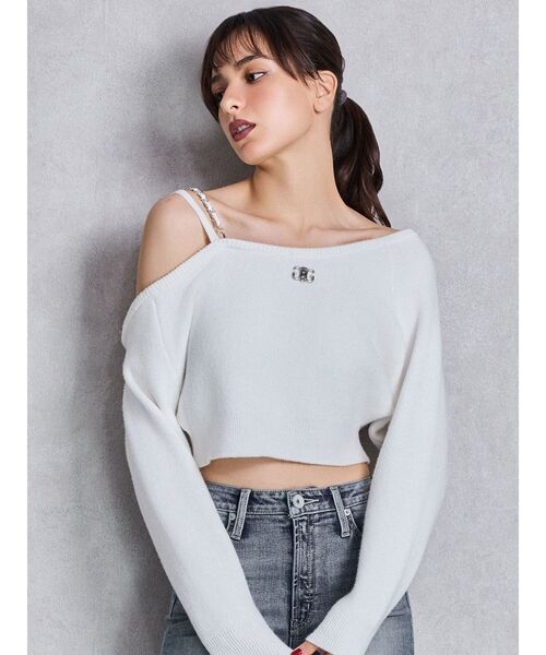 ♡試着のみ♡大幅値下げ⭐︎早い者勝ち⭐︎CLANE⭐︎ワンショルダーニットトップス GYDA（ジェイダ）の「Symmetry GYDAワンショルチェーンニット