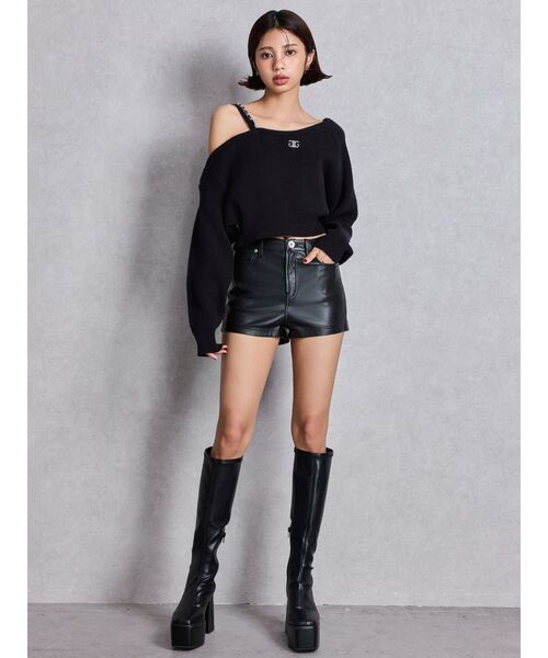 GYDA（ジェイダ）の「Symmetry GYDAワンショルチェーンニットトップス（ニット/セーター・レディース・ブラック/オフホワイト・FREE）」の10枚目の写真