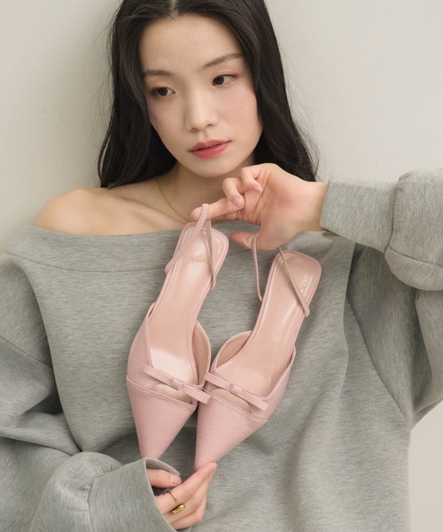 NEUNA（ヌナ）の「サテンリボンミュール（パンプス・レディース・ピンク/ブラック・36/38/39）」の7枚目の写真