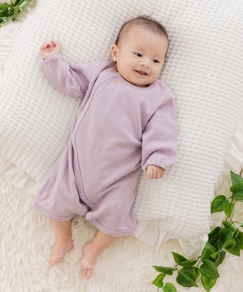 chil2（チルツー）の「綿100% 無地裏毛ミニカバーオール（ロンパース・キッズ・ミント/クリーム/ワインレッド/オートミール/ラベンダー/グリーン/ブルー/オレンジ/サックスブルー/イエロー/カーキ/グレー/レッド/ブラウン/ホワイト/チャコールグレー/ベージュ/ネイビー/ブラック/スモークピンク・50-60cm/60-70cm）」の15枚目の写真