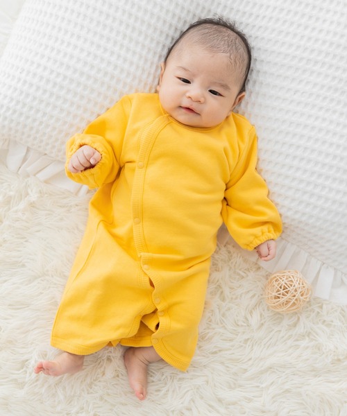 chil2（チルツー）の「綿100% 無地裏毛ミニカバーオール（ロンパース・キッズ・ミント/クリーム/ワインレッド/オートミール/ラベンダー/グリーン/ブルー/オレンジ/サックスブルー/イエロー/カーキ/グレー/レッド/ブラウン/ホワイト/チャコールグレー/ベージュ/ネイビー/ブラック/スモークピンク・50-60cm/60-70cm）」の16枚目の写真