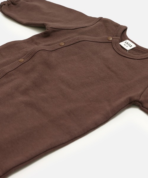 chil2（チルツー）の「綿100% 無地裏毛ミニカバーオール（ロンパース・キッズ・ミント/クリーム/ワインレッド/オートミール/ラベンダー/グリーン/ブルー/オレンジ/サックスブルー/イエロー/カーキ/グレー/レッド/ブラウン/ホワイト/チャコールグレー/ベージュ/ネイビー/ブラック/スモークピンク・50-60cm/60-70cm）」の21枚目の写真