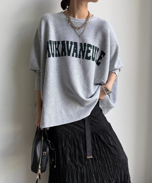 【新品未使用】DouDou インターシャ ロゴ　ポンチョ　ニット セール】MAGLIONEインターシャロゴポンチョニット（ニット