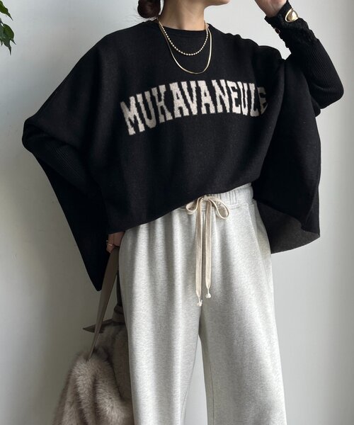 DouDou（ドゥドゥ）の「インターシャロゴポンチョニット（ニット/セーター・レディース・ライトグレー/オフホワイト/モカ/ブラック・FREE）」の17枚目の写真