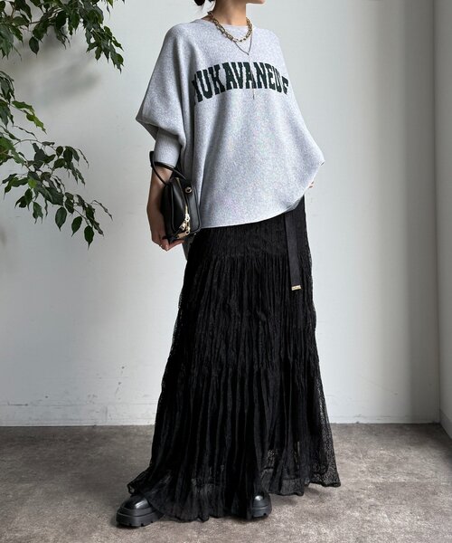 DouDou（ドゥドゥ）の「インターシャロゴポンチョニット（ニット/セーター・レディース・ライトグレー/オフホワイト/モカ/ブラック・FREE）」の19枚目の写真