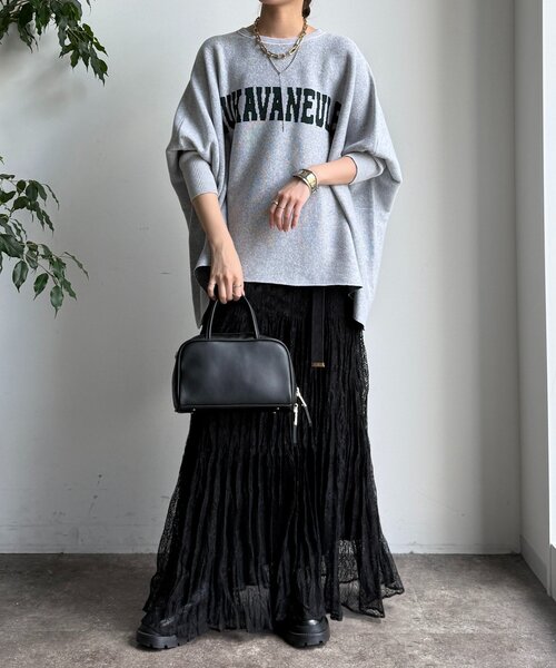 DouDou（ドゥドゥ）の「インターシャロゴポンチョニット（ニット/セーター・レディース・ライトグレー/オフホワイト/モカ/ブラック・FREE）」の21枚目の写真