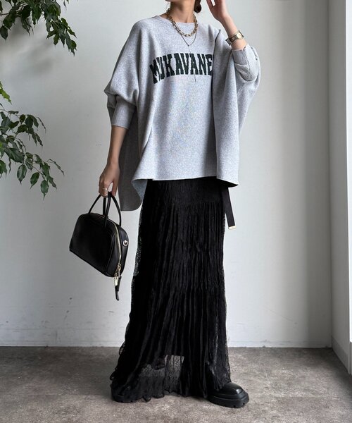 DouDou（ドゥドゥ）の「インターシャロゴポンチョニット（ニット/セーター・レディース・ライトグレー/オフホワイト/モカ/ブラック・FREE）」の22枚目の写真