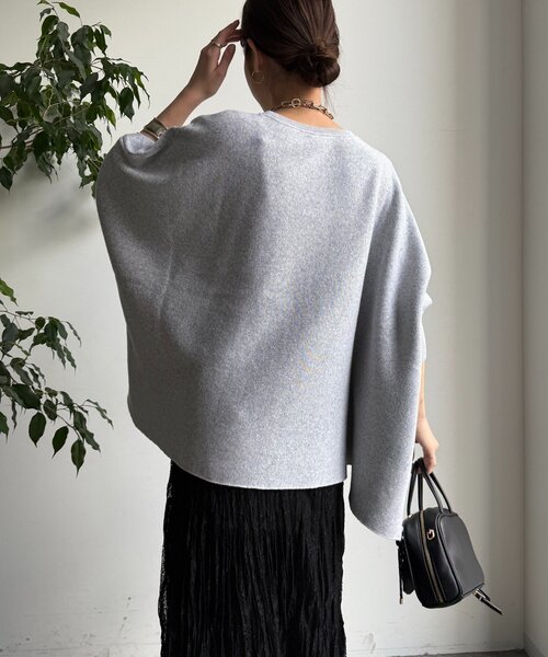 DouDou ポンチョニット　グレー チクチクしない！ニットが苦手な方にもおすすめ】片畦ポンチョニット