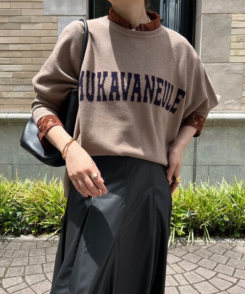 DouDou（ドゥドゥ）の「インターシャロゴポンチョニット（ニット/セーター・レディース・ライトグレー/オフホワイト/モカ/ブラック・FREE）」の12枚目の写真