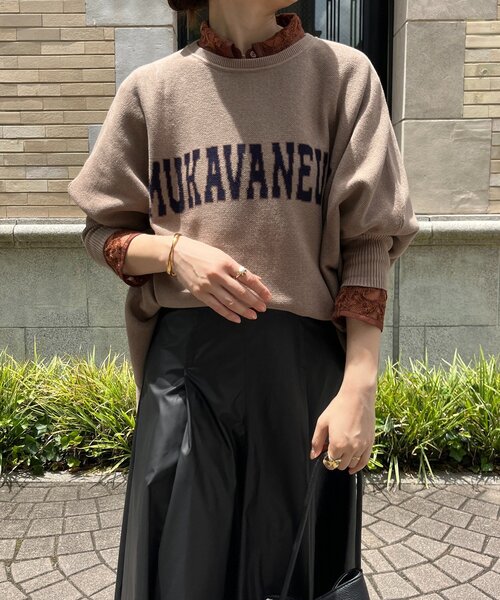 DouDou（ドゥドゥ）の「インターシャロゴポンチョニット（ニット/セーター・レディース・ライトグレー/オフホワイト/モカ/ブラック・FREE）」の13枚目の写真