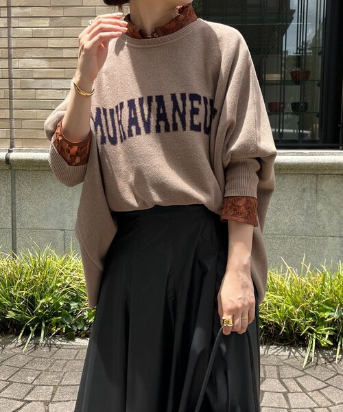 DouDou（ドゥドゥ）の「インターシャロゴポンチョニット（ニット/セーター・レディース・ライトグレー/オフホワイト/モカ/ブラック・FREE）」の14枚目の写真