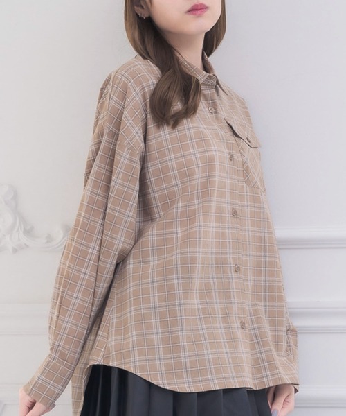 ems excite（エムズエキサイト）の「レースパッチ付チェックSH（シャツ/ブラウス・レディース・ブラウン系その他2/ブルー系その他2/ホワイト系その他・FREE）」の2枚目の写真