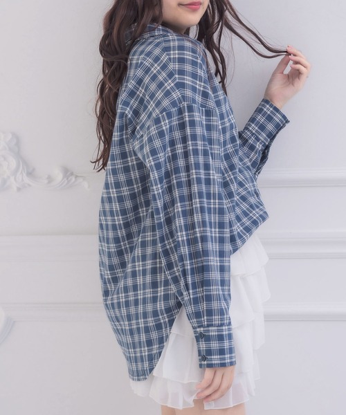 ems excite（エムズエキサイト）の「レースパッチ付チェックSH（シャツ/ブラウス・レディース・ブラウン系その他2/ブルー系その他2/ホワイト系その他・FREE）」の3枚目の写真