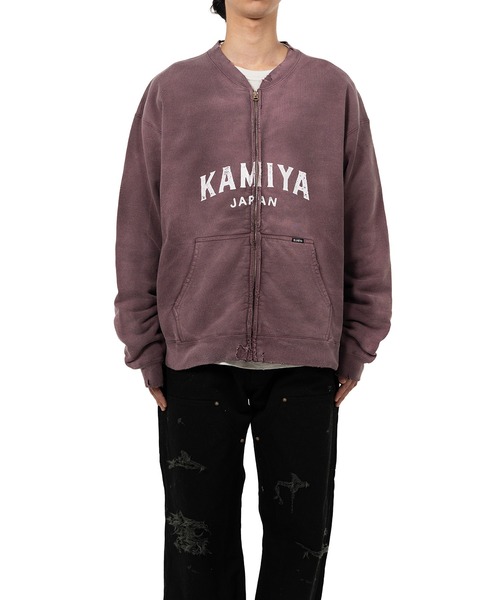 KAMIYA logo' Distressed Zip Sweat Jacket（パーカー）｜KAMIYA